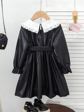 Young Girl' Punk Style Fitted Waist Long Sleeve Black Dress With Matching Belt, Spring/Autumn